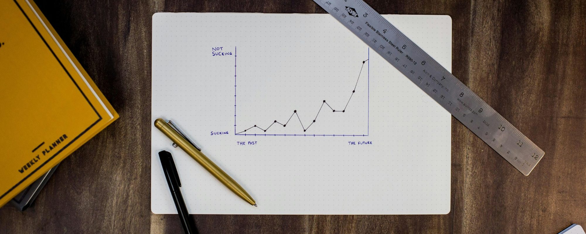 Notebook with hand-written goals and progress chart